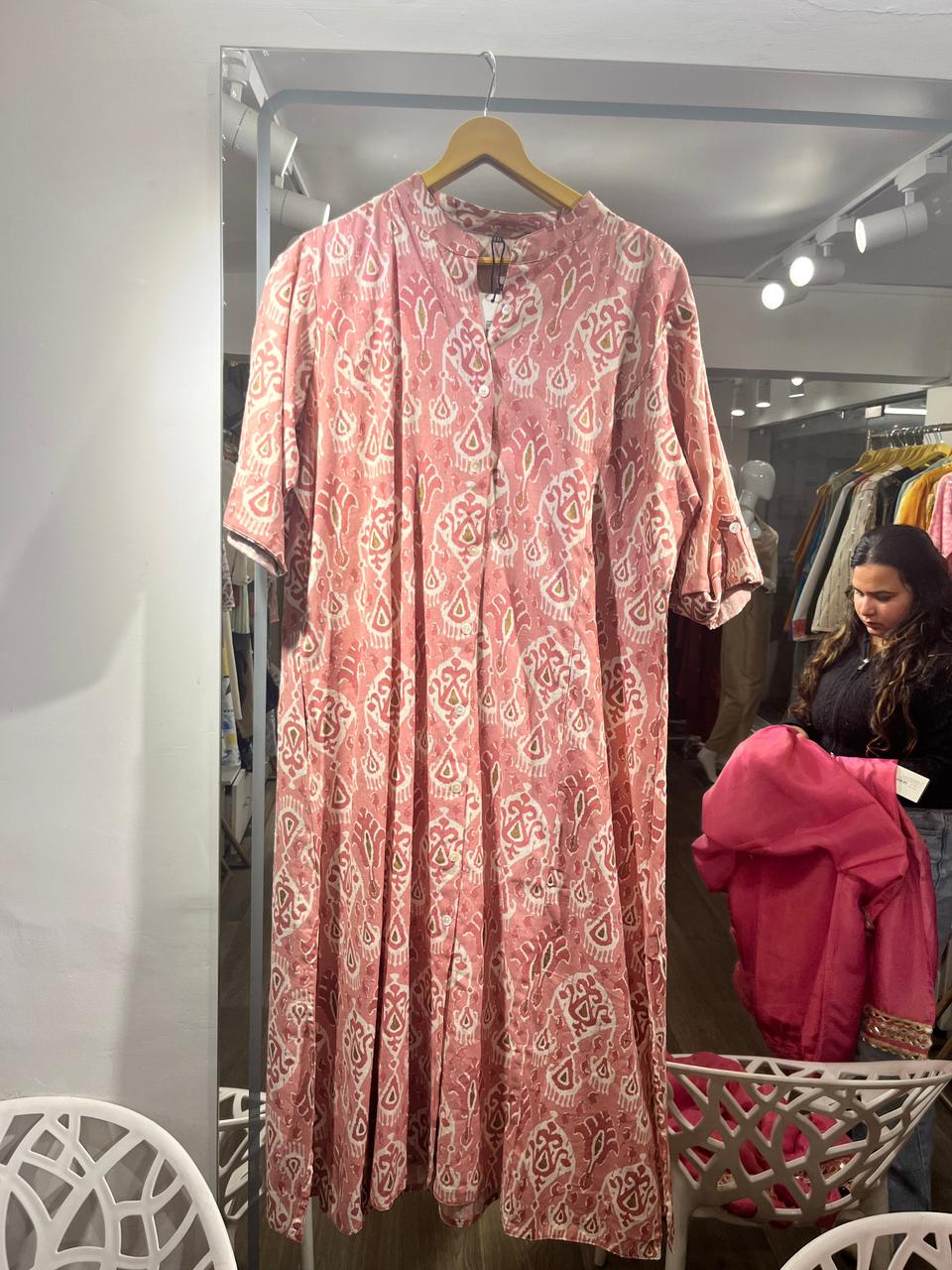 Pink printed cotton fabric A-Line Kurta (2XL-44)
