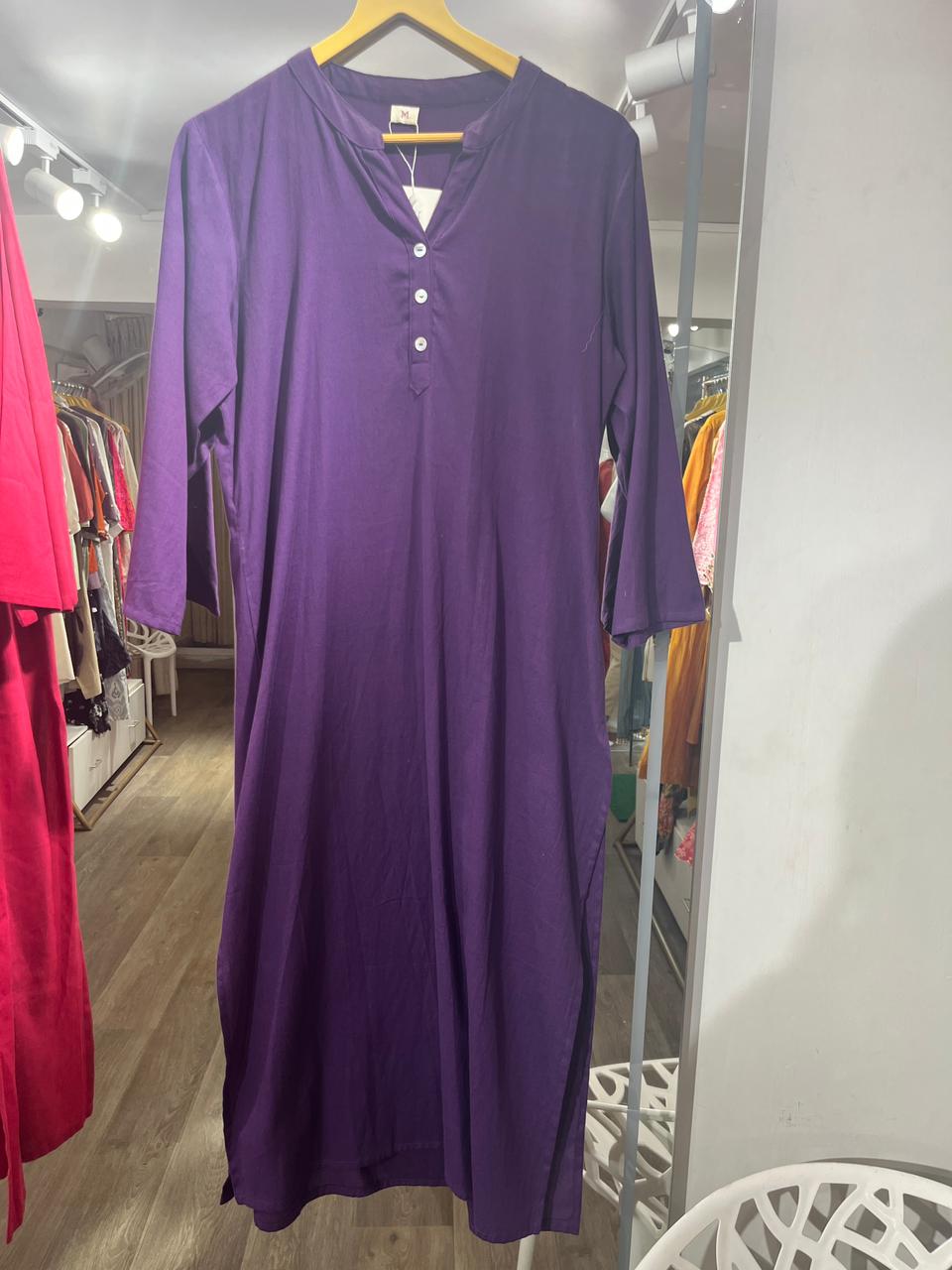 Women Purple Airy Linen Long Kurta
