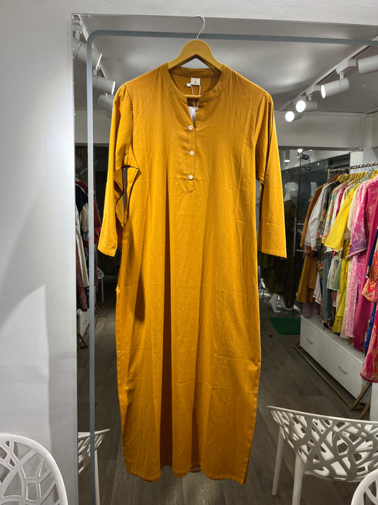 Women Mustard Airy Linen Long Kurta