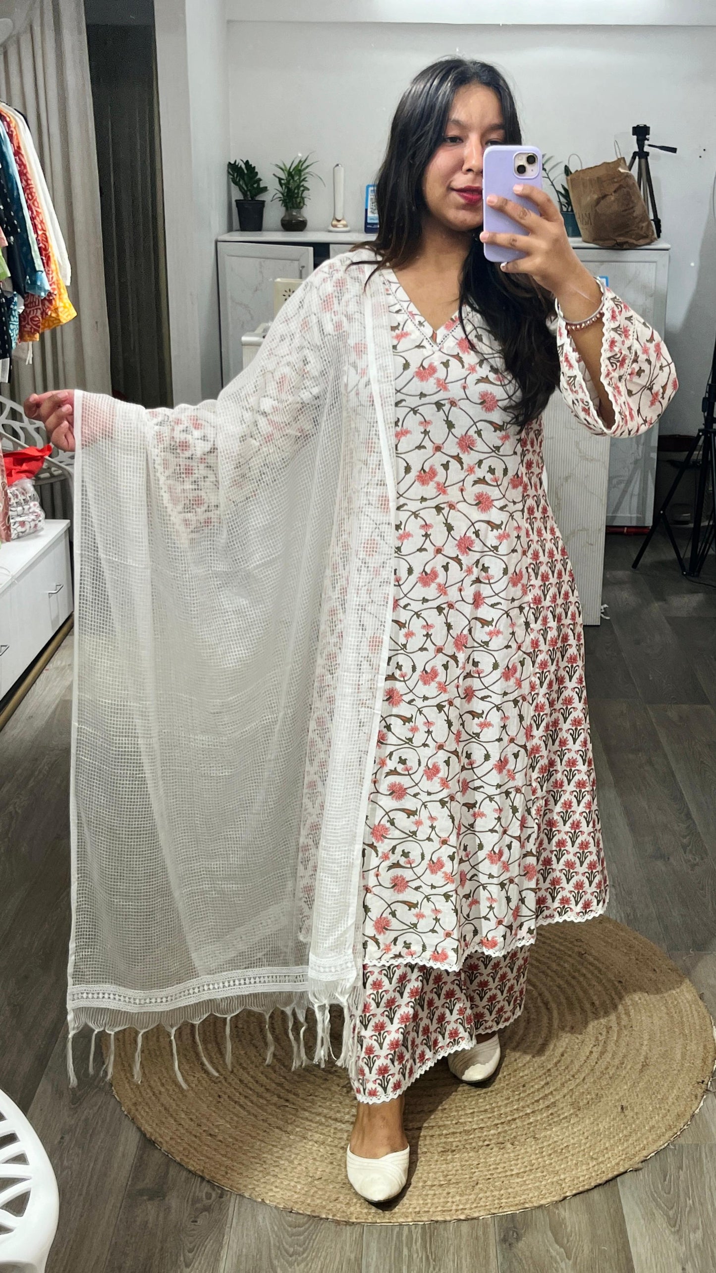 Jaipuri Cotton Block Printed Kurta And Pant Set With Dupatta