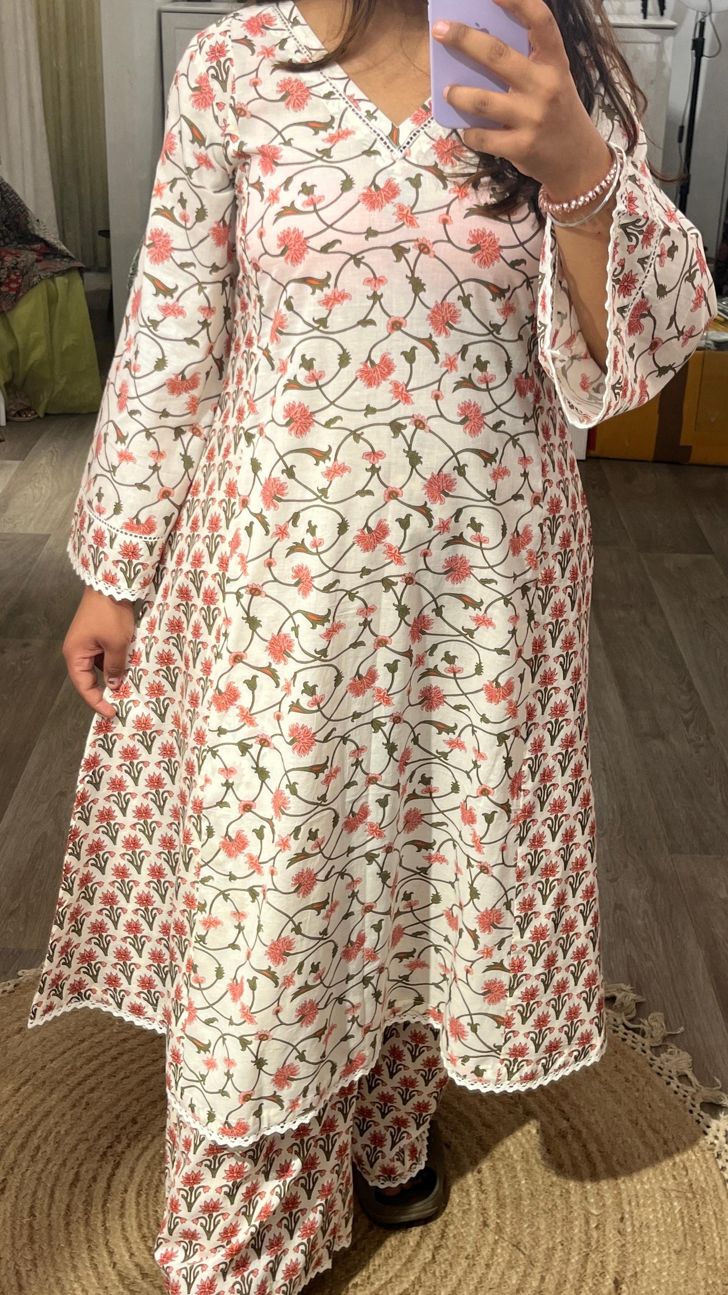 Jaipuri Cotton Block Printed Kurta And Pant Set With Dupatta