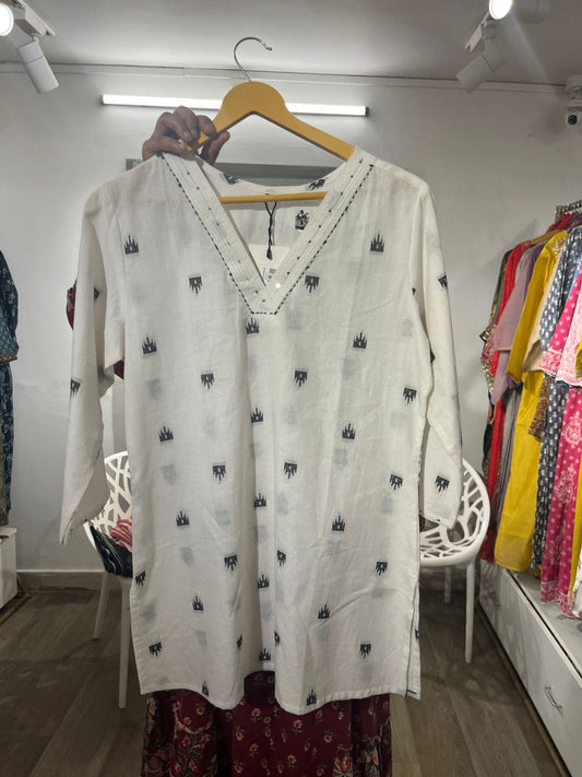 Off white cotton short kurta