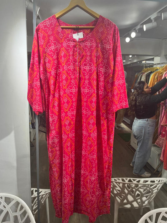 Bandhini Printed Cotton Fabric Regular Fit Women's Kurta (3XL-46)