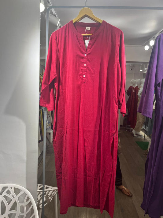 Women Hot Pink Airy Linen Long Kurta