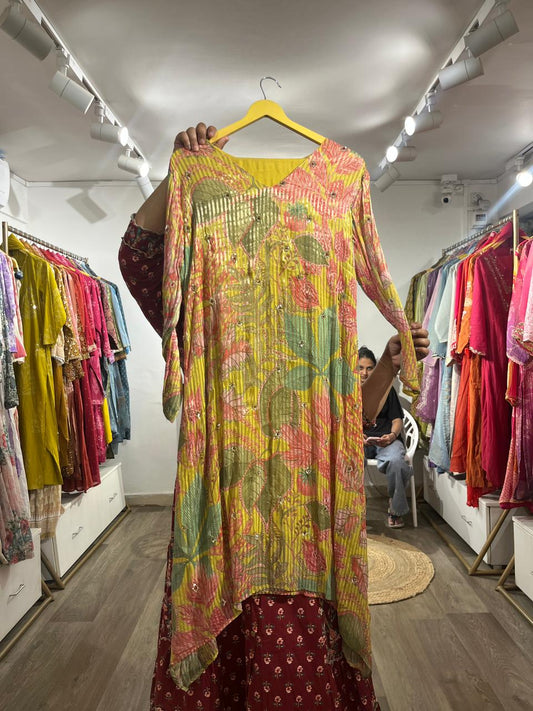 Lemon chinon Kurta set